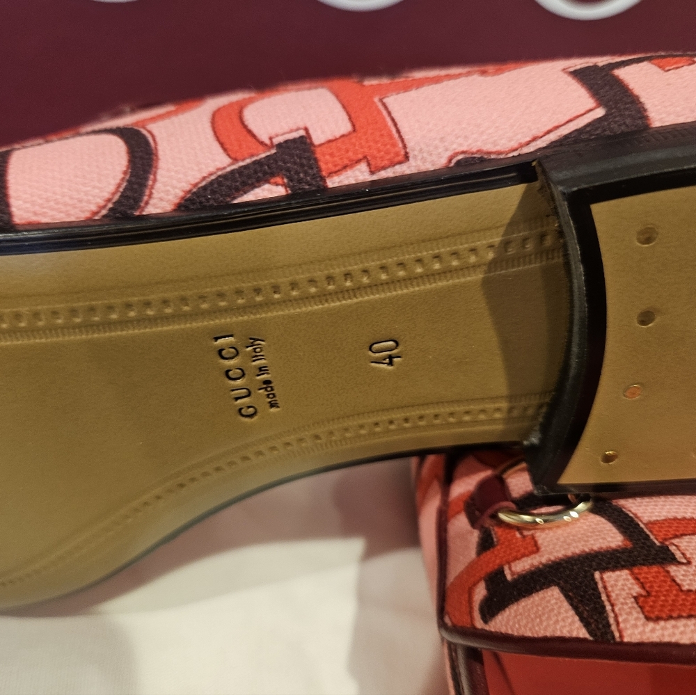 Gucci Pink & Red Horsebit Pattern Loafers - Picture 10 of 10